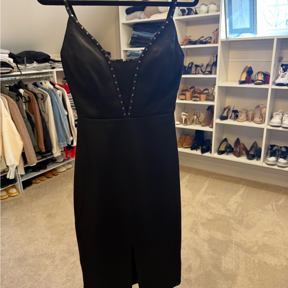 BCBGMaxAzria Black Strapless Dress with Stud Accents